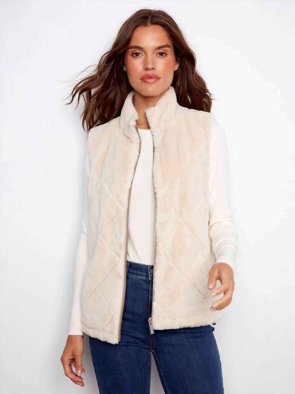 NEW CHARLIE B ballet reversible faux fur vest in beige/pink